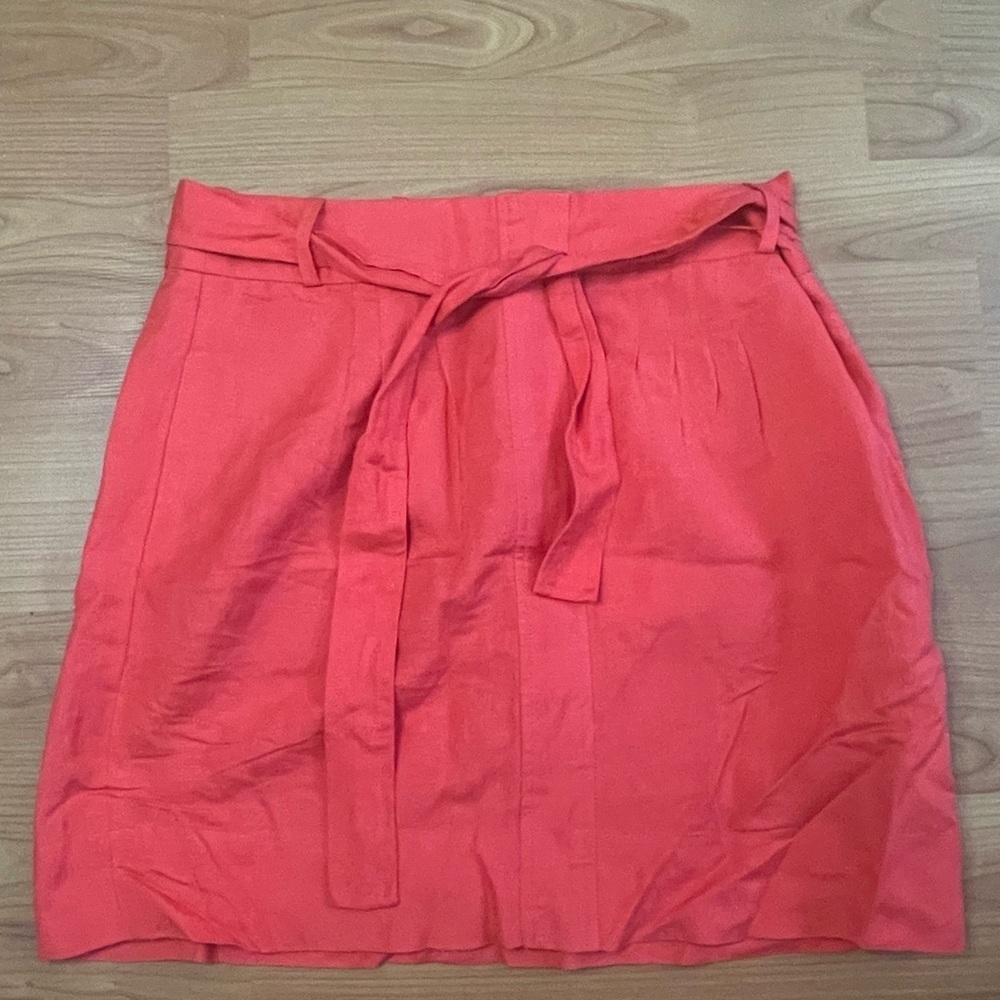 Banana Republic Tie Front/Zippered Back Orange Skirt Size 8 Linen Blend